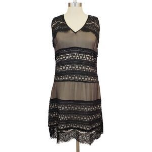 Sundance Sheer Lace Overlay Silk Dress M Black Fringe Whimsigoth Fairy Grunge